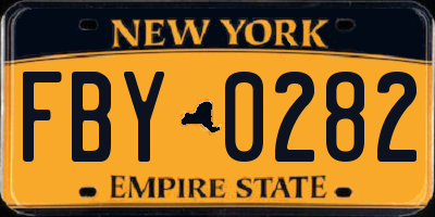 NY license plate FBY0282