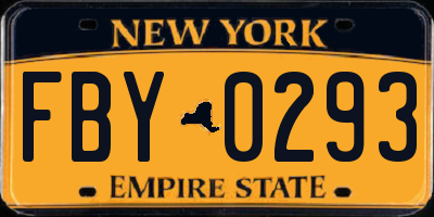 NY license plate FBY0293