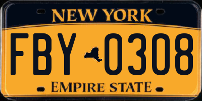 NY license plate FBY0308