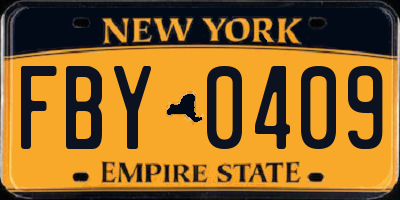 NY license plate FBY0409