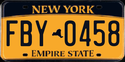 NY license plate FBY0458