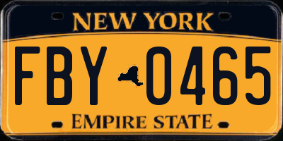 NY license plate FBY0465