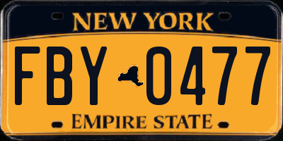 NY license plate FBY0477