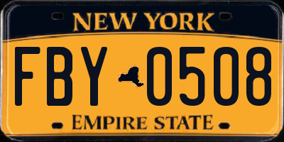 NY license plate FBY0508