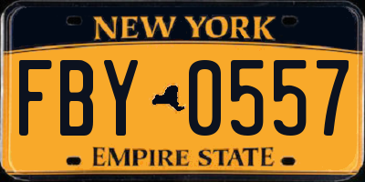 NY license plate FBY0557