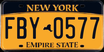 NY license plate FBY0577