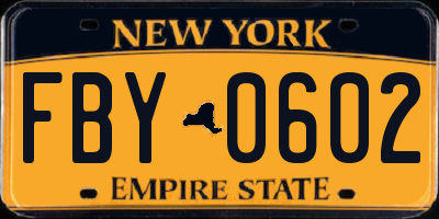 NY license plate FBY0602