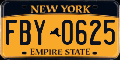NY license plate FBY0625