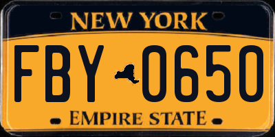 NY license plate FBY0650