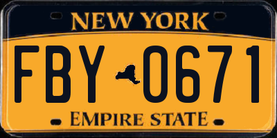 NY license plate FBY0671