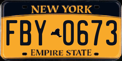 NY license plate FBY0673