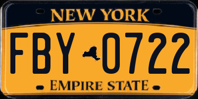 NY license plate FBY0722