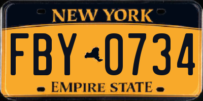 NY license plate FBY0734