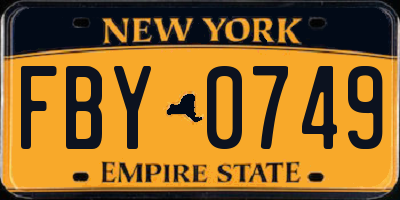 NY license plate FBY0749