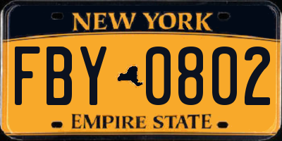 NY license plate FBY0802