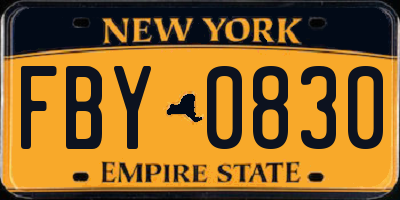 NY license plate FBY0830