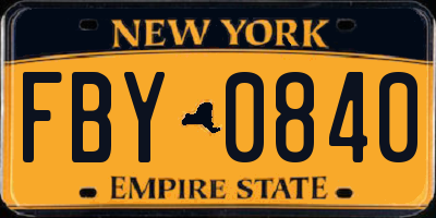 NY license plate FBY0840