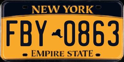 NY license plate FBY0863