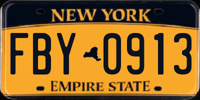 NY license plate FBY0913