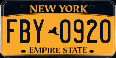 NY license plate FBY0920