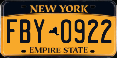 NY license plate FBY0922