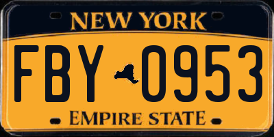 NY license plate FBY0953