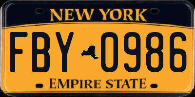 NY license plate FBY0986