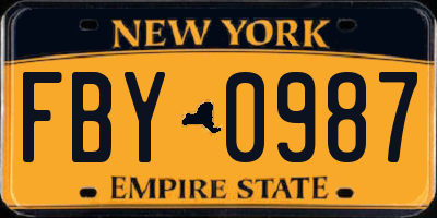 NY license plate FBY0987
