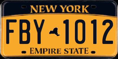 NY license plate FBY1012