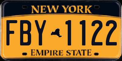NY license plate FBY1122