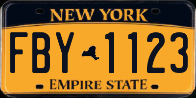 NY license plate FBY1123
