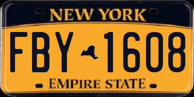 NY license plate FBY1608