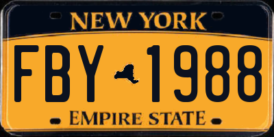 NY license plate FBY1988