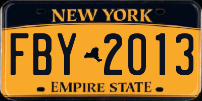 NY license plate FBY2013
