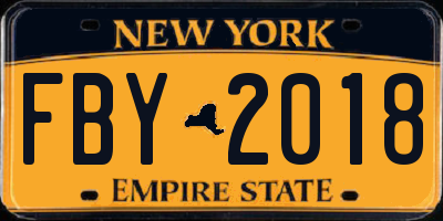 NY license plate FBY2018