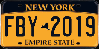 NY license plate FBY2019