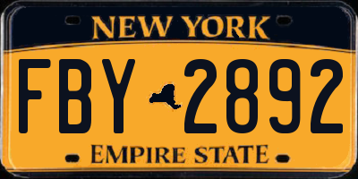NY license plate FBY2892