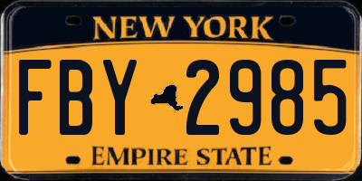 NY license plate FBY2985
