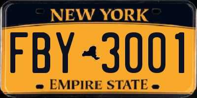 NY license plate FBY3001