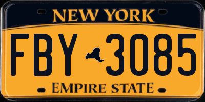 NY license plate FBY3085