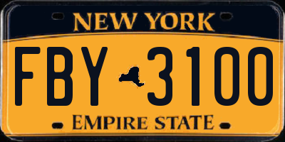NY license plate FBY3100