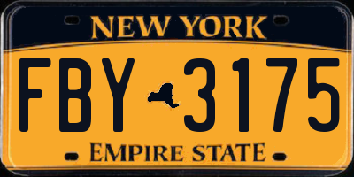 NY license plate FBY3175