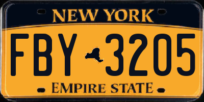 NY license plate FBY3205