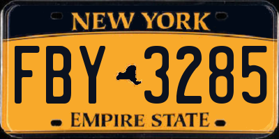 NY license plate FBY3285