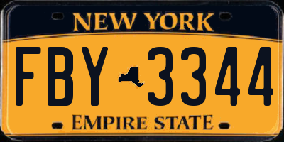 NY license plate FBY3344