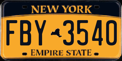 NY license plate FBY3540