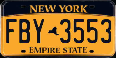 NY license plate FBY3553