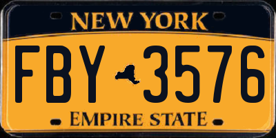 NY license plate FBY3576