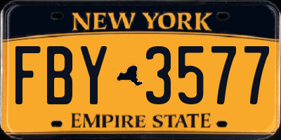 NY license plate FBY3577