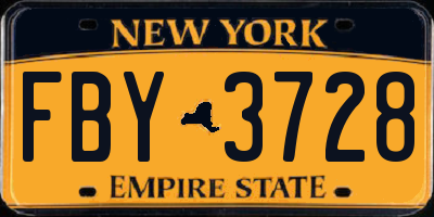 NY license plate FBY3728